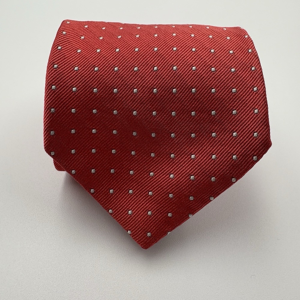 Polo Ralph Lauren Tie Mens Classic Red Pin Dot 100% Silk Handmade Italy 3.5